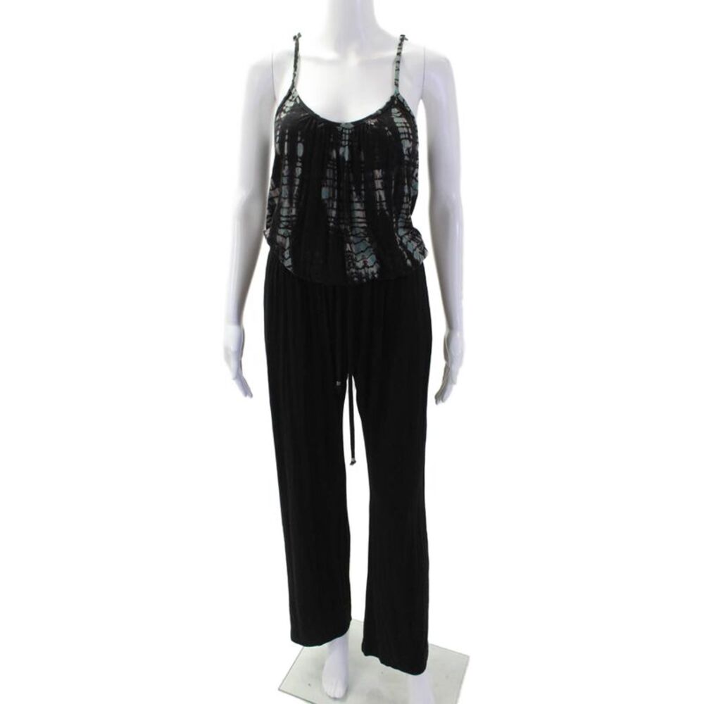 Gypsy 05 Women Black Scoop Neck Geometric Bamboo Jumpsuit Sleeveless Size S